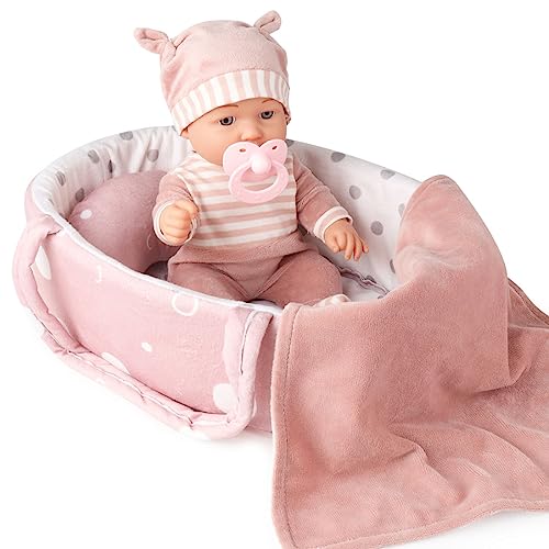 12'' Baby Doll Playset with Washable Doll Accessories Includes Carrier Bassinet Bed, Pacifier, Blanket, and Pillow F5307