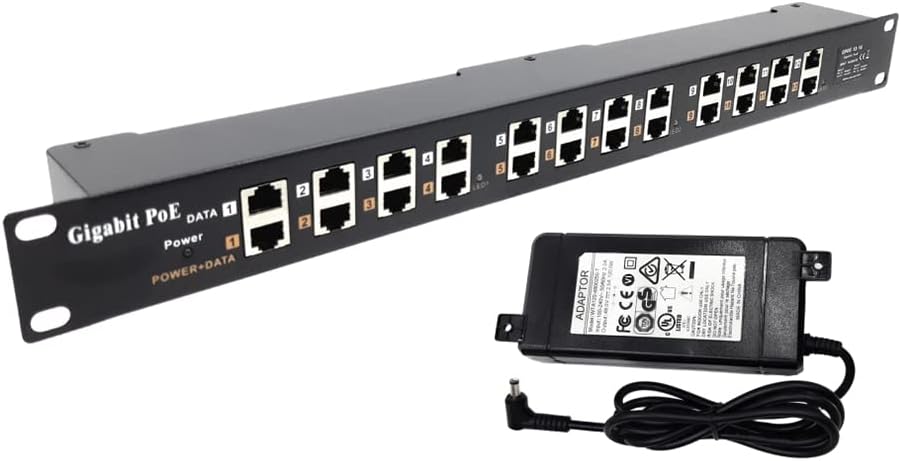 12 Port Gigabit Passive Midspan PoE Injector with 48V 120 Watt UL Power Supply D764846