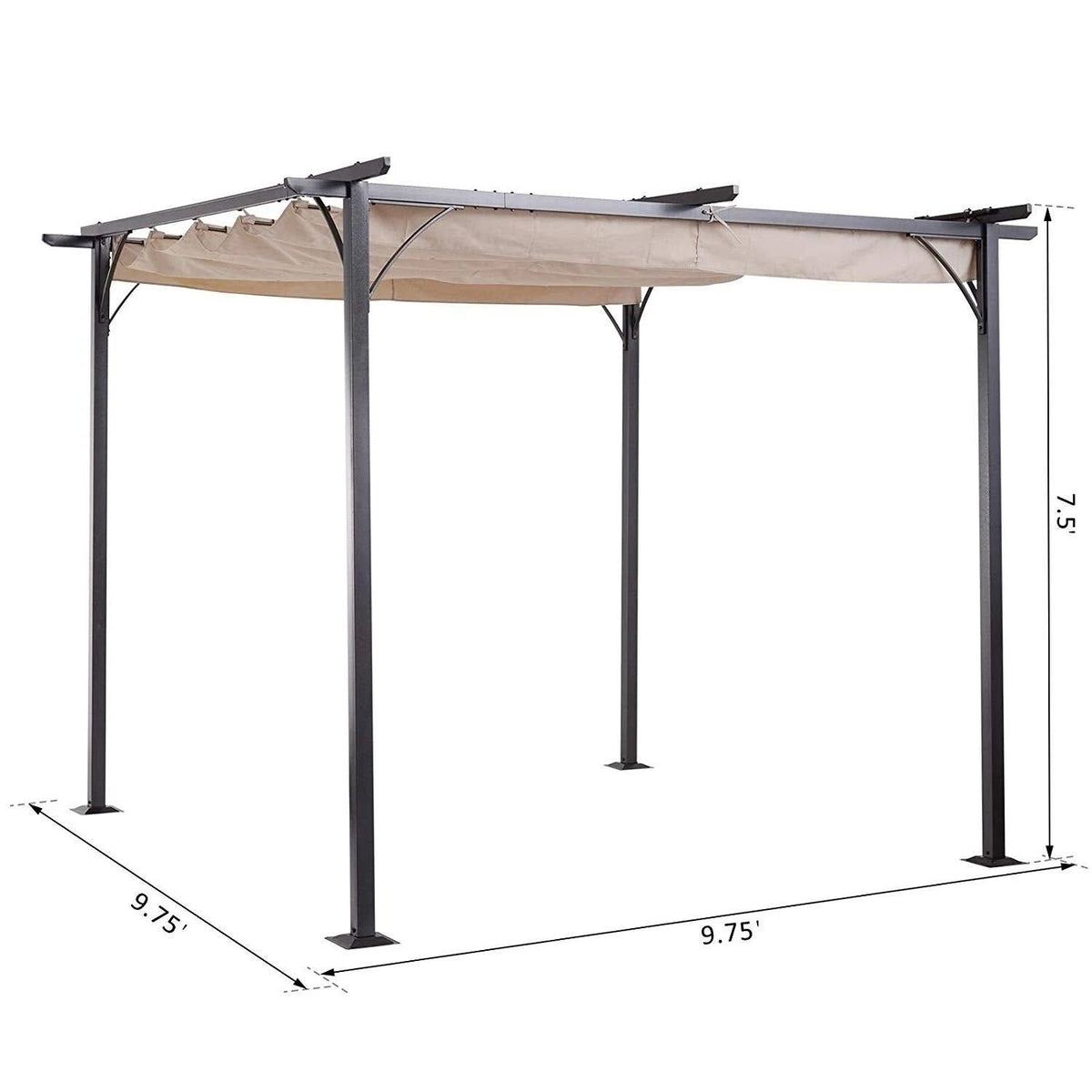 10 Ft Retractable Canopy Steel Frame Pergola Gazebo E938823