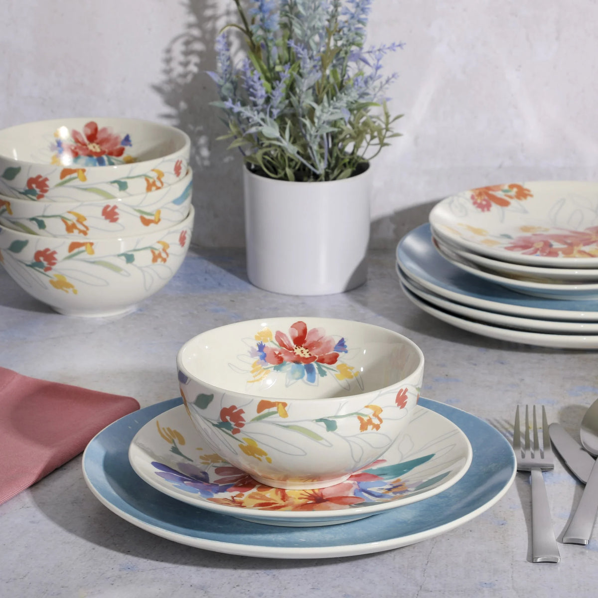 12 Piece Blue Porcelain Dinnerware Set U983054