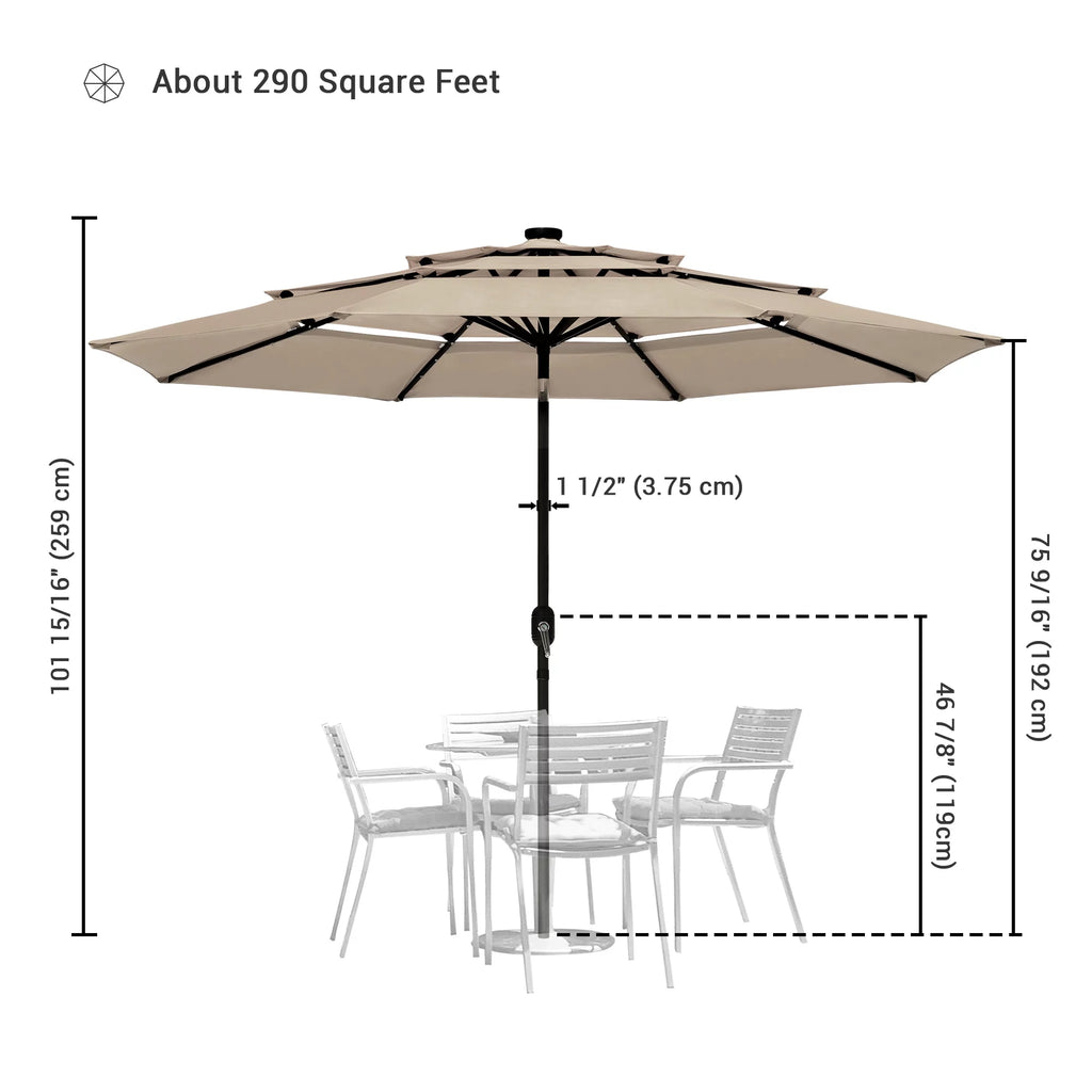 10 Ft 3 Tier Solar LED Patio Umbrella O409954