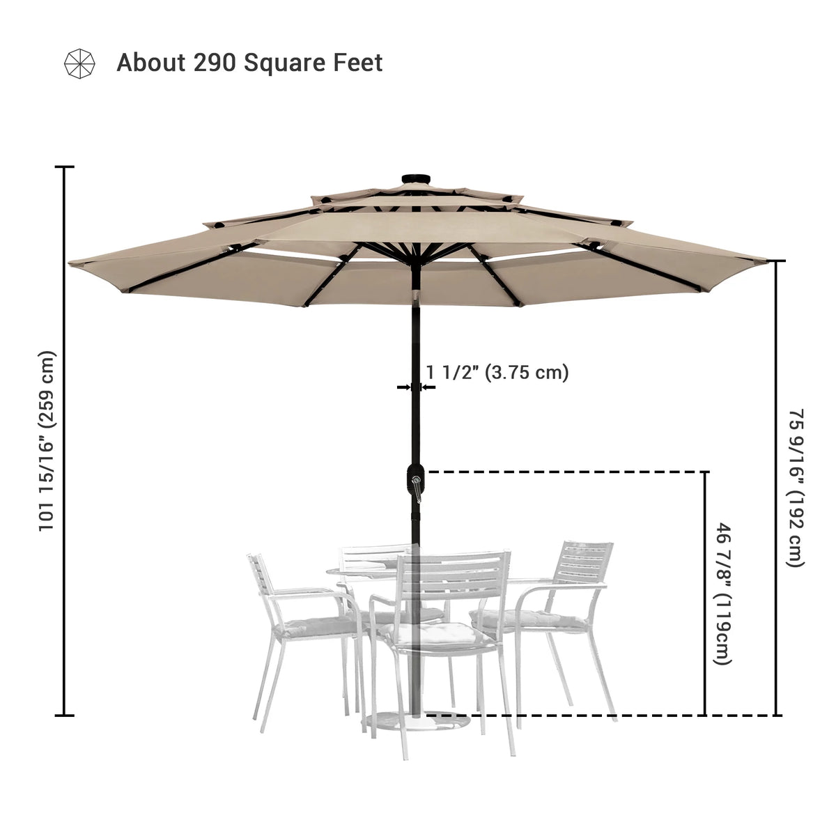 10 Ft 3 Tier Solar LED Patio Umbrella O409954