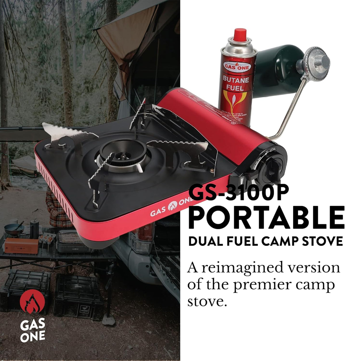 12,000 BTU Propane or Butane Portable Dual Fuel Camping Stove with Carrying Case O298017