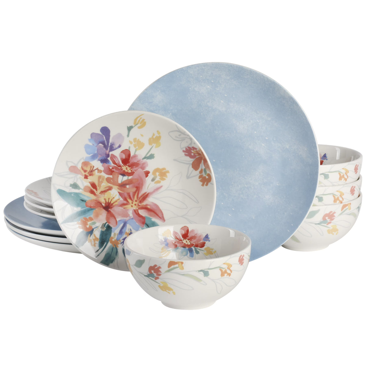 12 Piece Blue Porcelain Dinnerware Set U983054