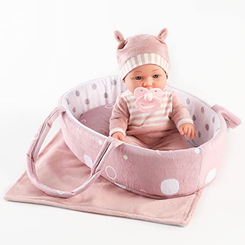 12'' Baby Doll Playset with Washable Doll Accessories Includes Carrier Bassinet Bed, Pacifier, Blanket, and Pillow F5307