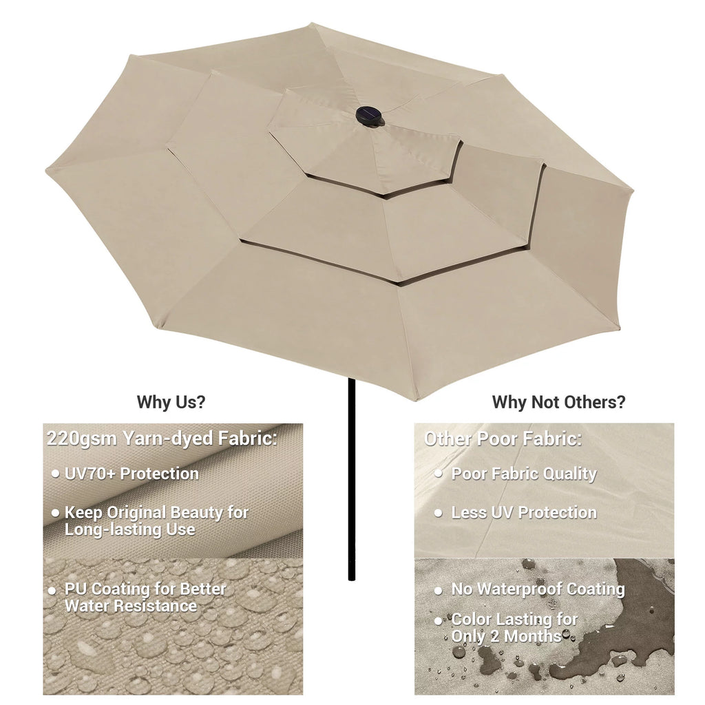 10 Ft 3 Tier Solar LED Patio Umbrella O409954