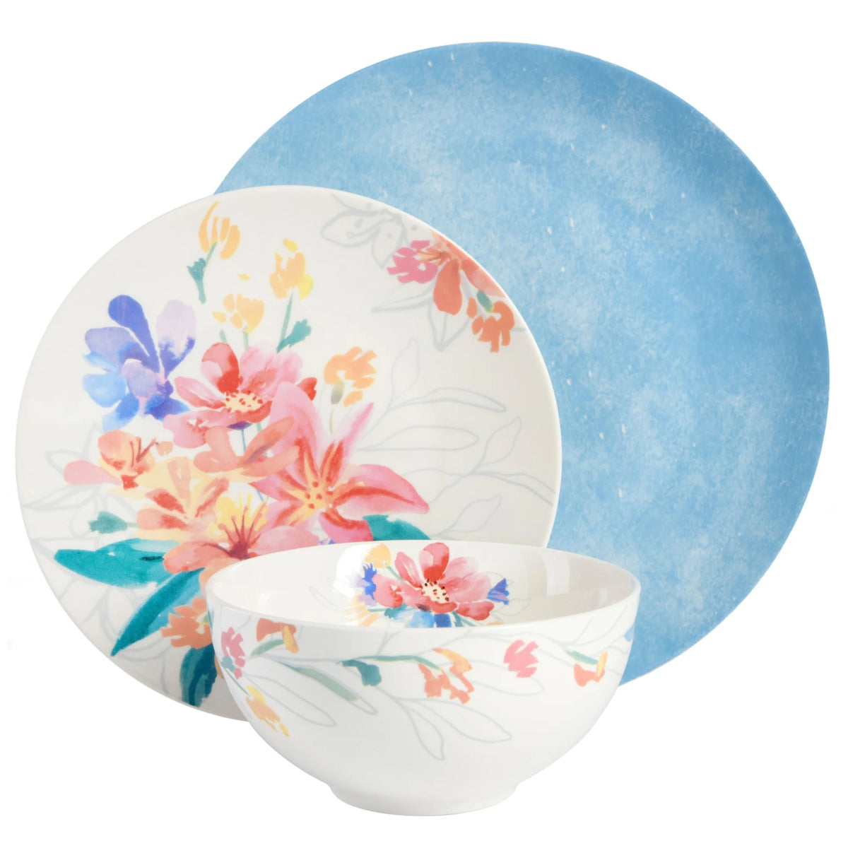 12 Piece Blue Porcelain Dinnerware Set U983054