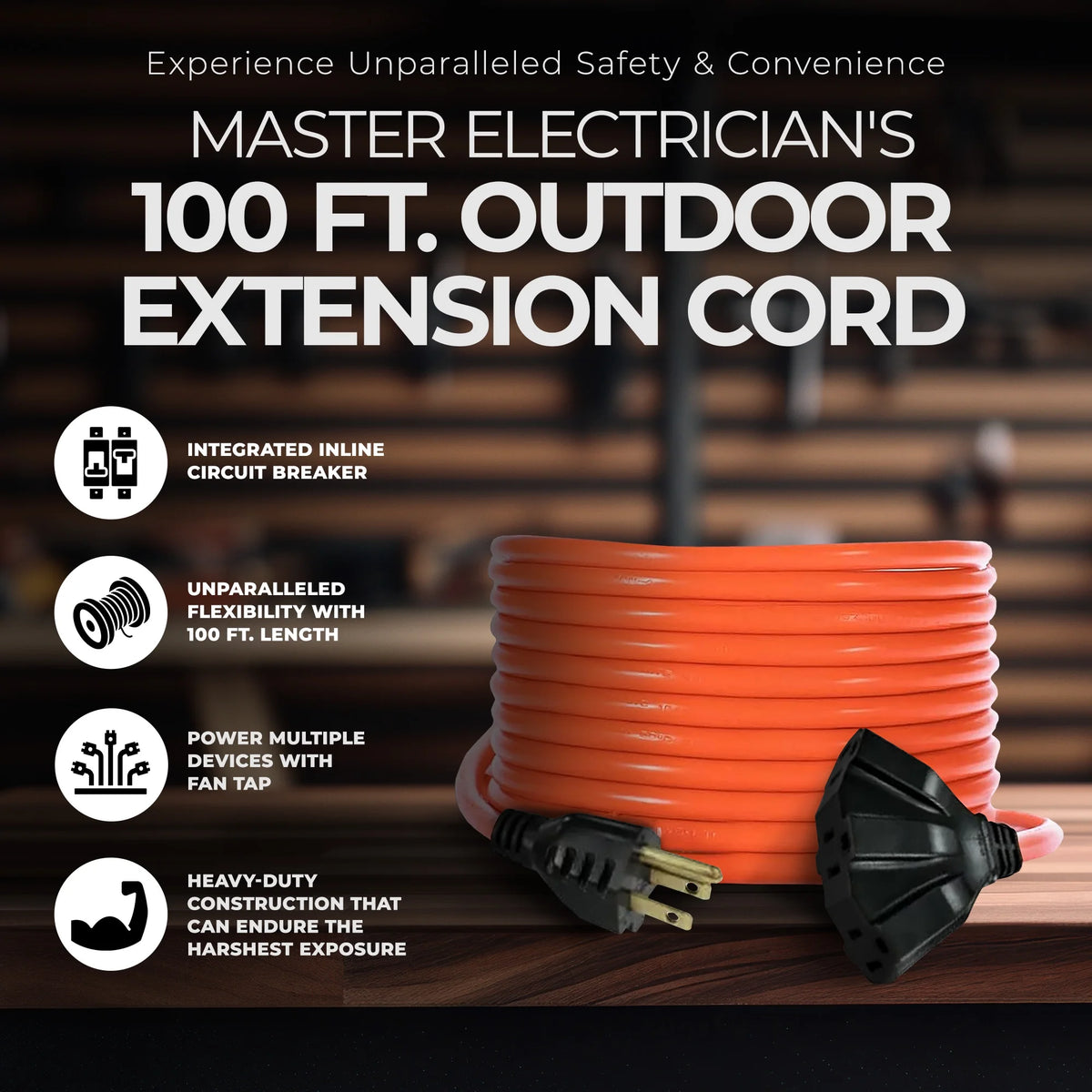 100 Feet Extension Cord with Circuit Breaker F956