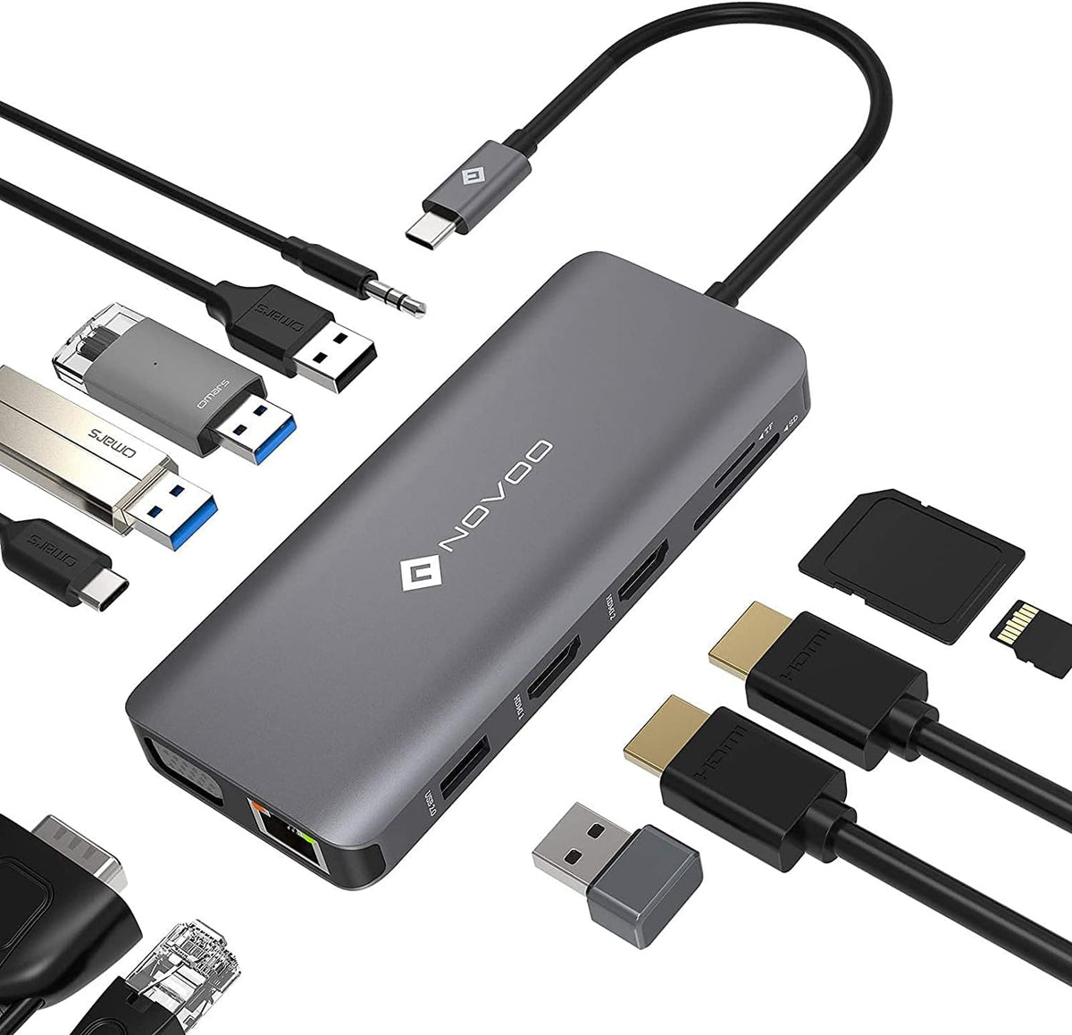 10 in 1 USB C Docking Station Dual Monitor Adapter Hub with Ethernet 4K HDMI VGA 4USB Micro SD/TF Card Reader Mic/Audio 100W PD Z598381