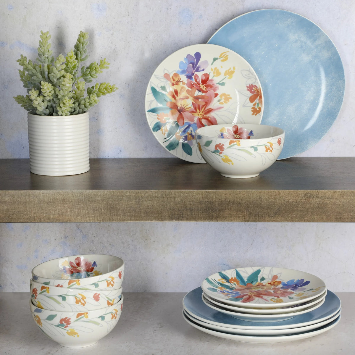 12 Piece Blue Porcelain Dinnerware Set U983054