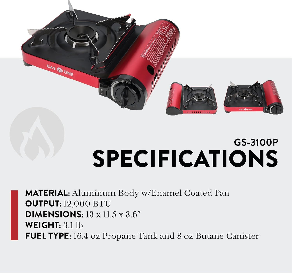 12,000 BTU Propane or Butane Portable Dual Fuel Camping Stove with Carrying Case O298017