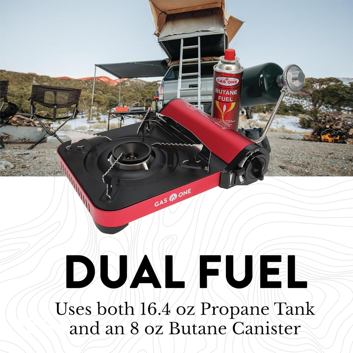 12,000 BTU Propane or Butane Portable Dual Fuel Camping Stove with Carrying Case O298017
