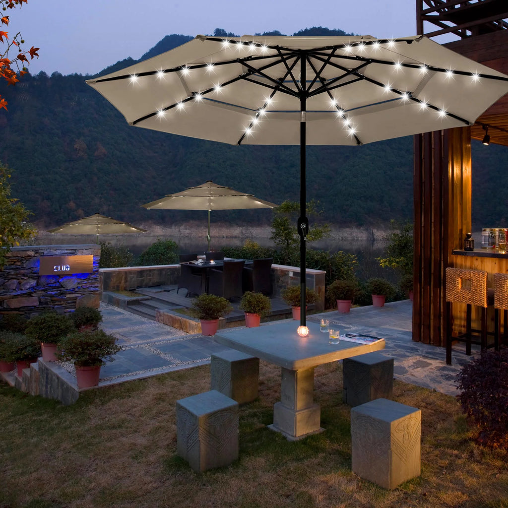 10 Ft 3 Tier Solar LED Patio Umbrella O409954