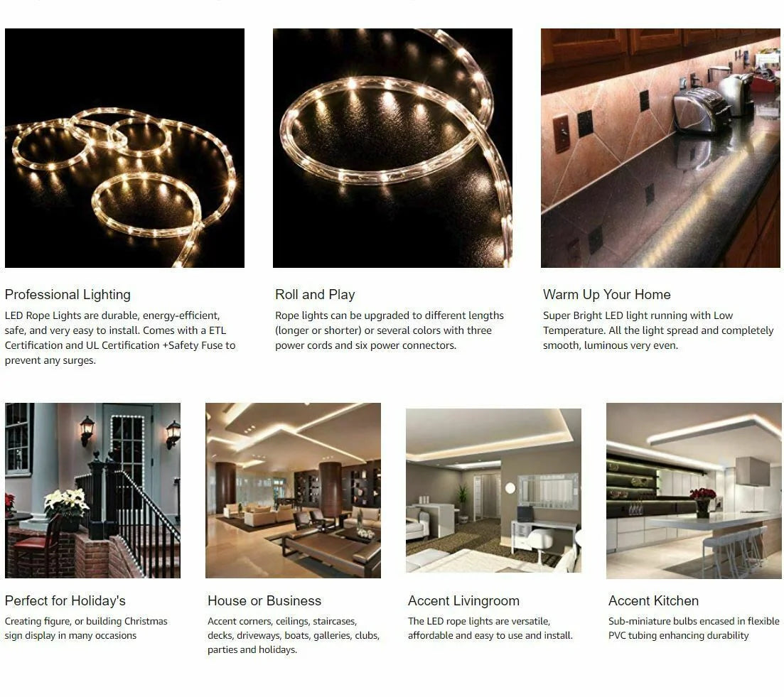 100 feet LED Rope Lighting Warm White X22361