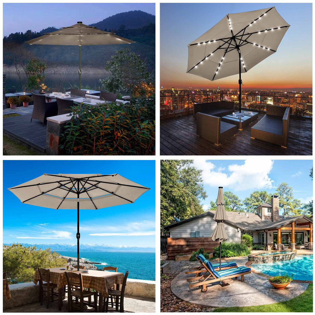 10 Ft 3 Tier Solar LED Patio Umbrella O409954