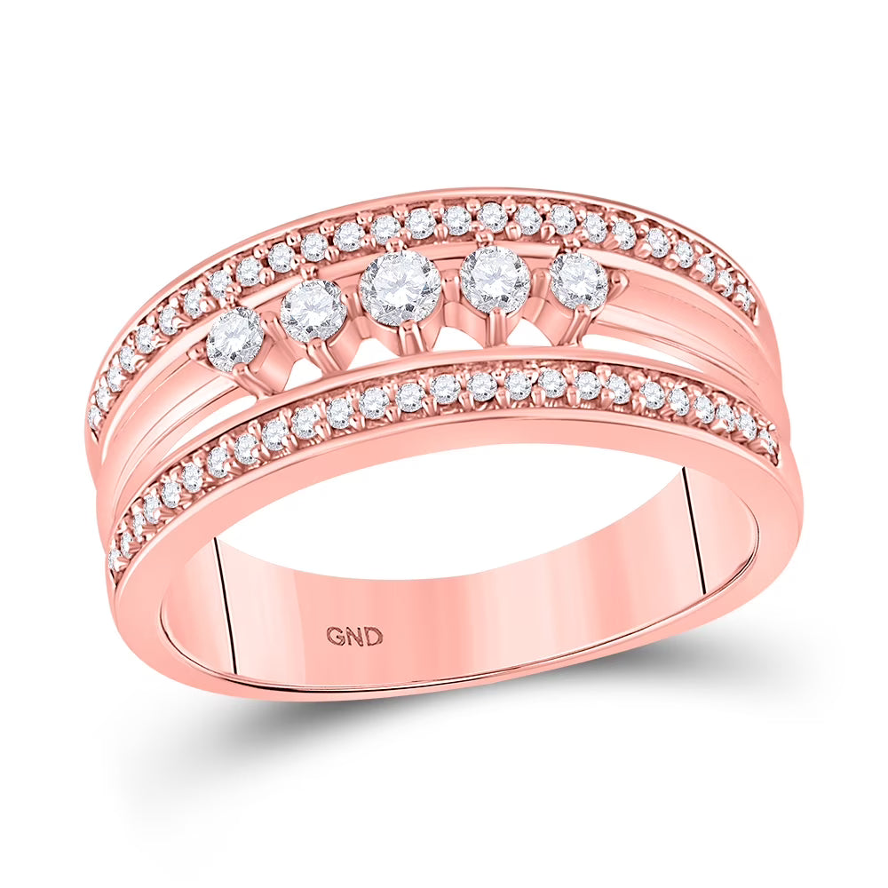 10kt Rose Gold Womens Round Diamond 5-Stone Band Ring 1/3 Cttw E9830