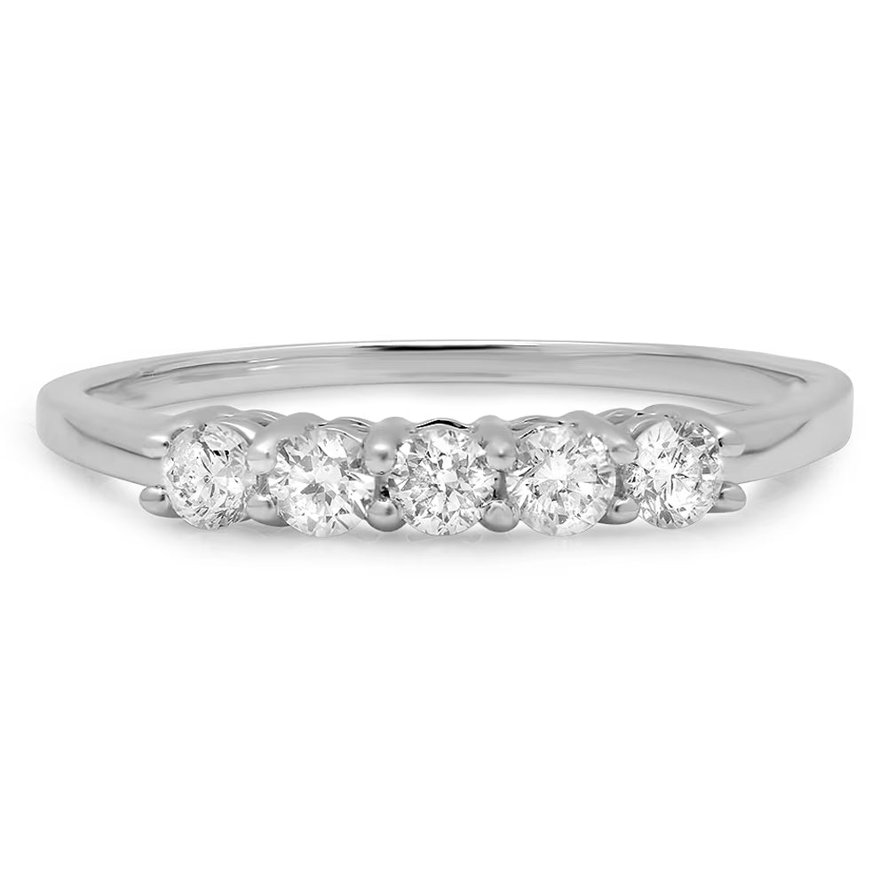 0.50 Carat 14K White Diamond 5 Stone Wedding Band Ring S8519